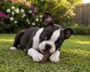 Dog chewing Puppy Chew In Garden